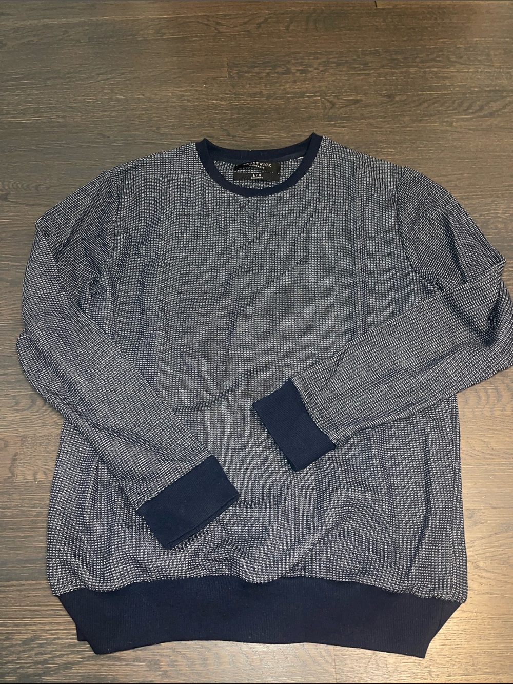 Men's Textured Navy Crewneck Sweater with Contrast Trim
